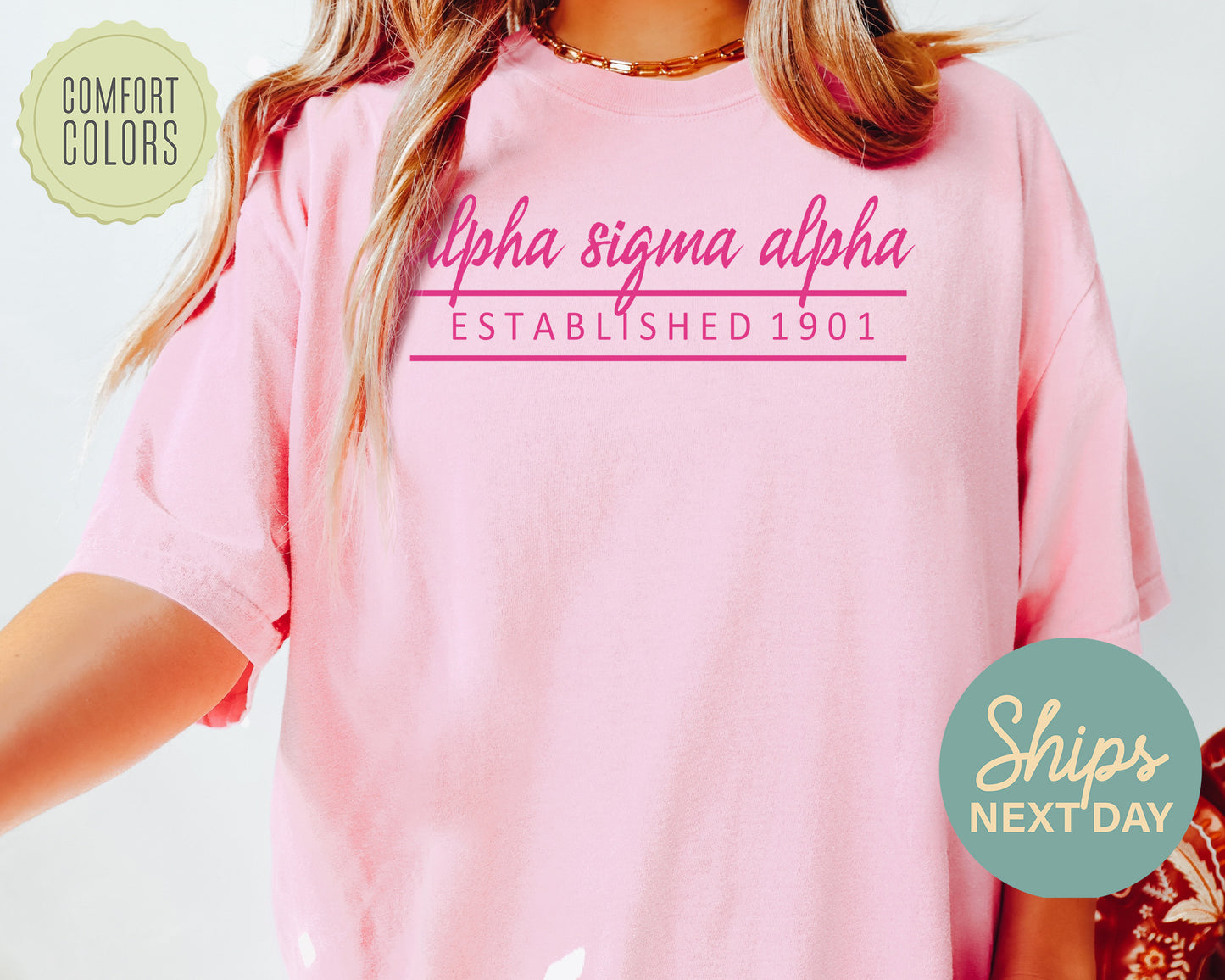 Alpha Sigma Alpha All Pink Comfort Colors Sorority T-shirt _  758g