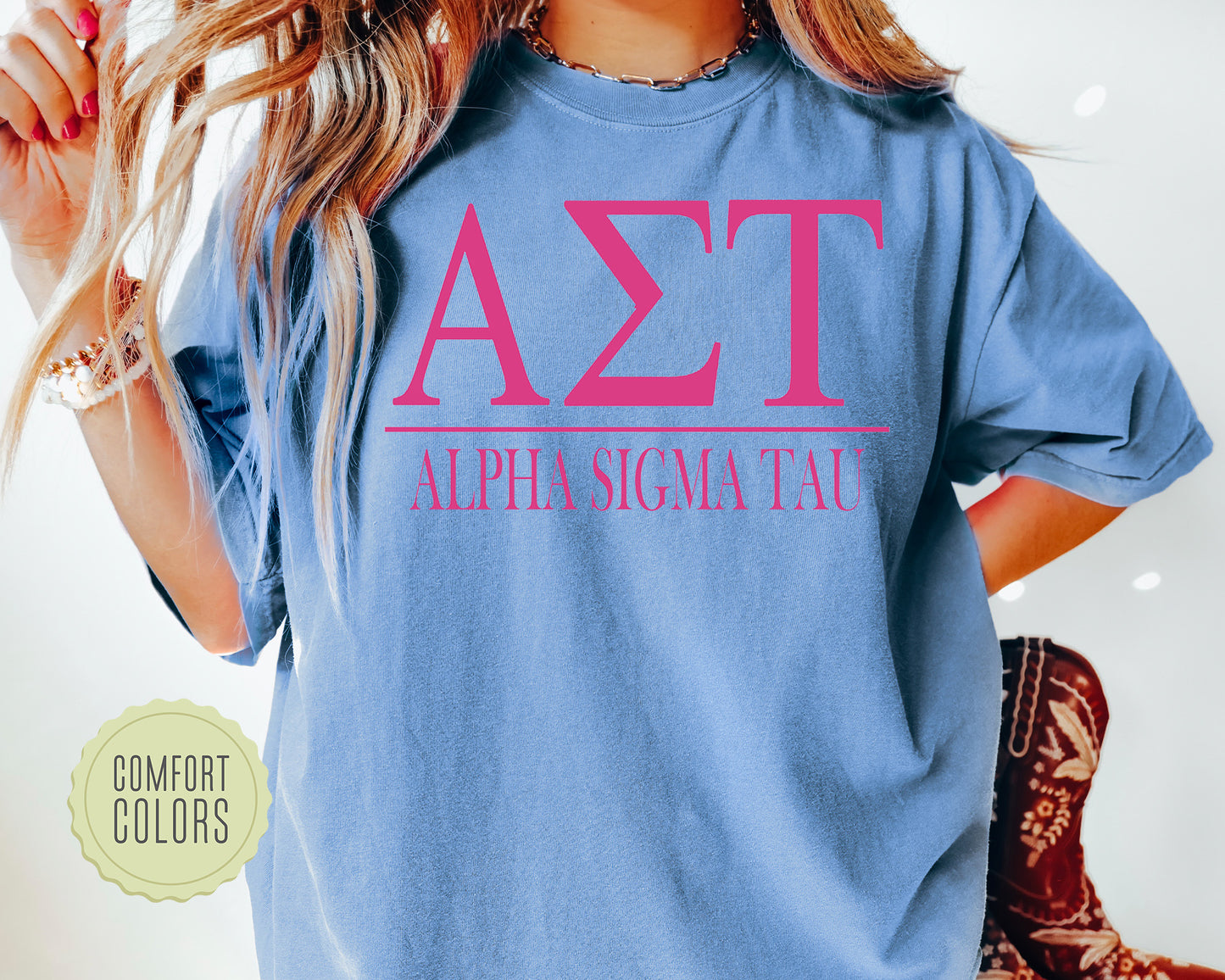 Alpha Sigma Tau Loud Letters Comfort Colors Sorority T-shirt _ 473g