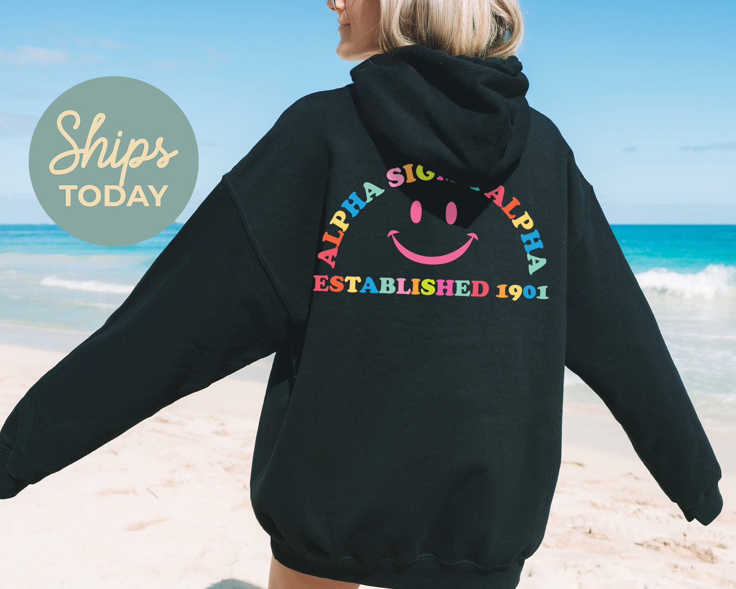 Alpha Sigma Alpha Gleaming Smiley Face Sorority Hoodie _ 33056g