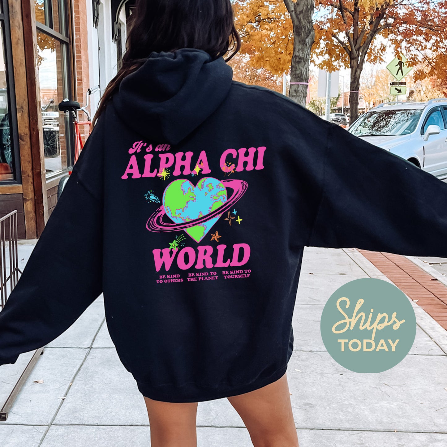 Alpha Chi Omega Pink Planet Sorority Hoodie _ 34230g