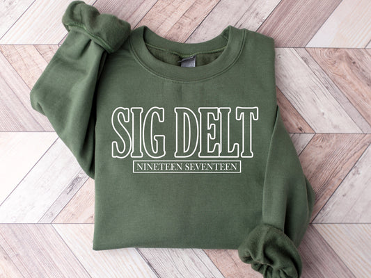 Sigma Delta Tau Stencil Stacked Sorority Sweatshirt _ 2155g
