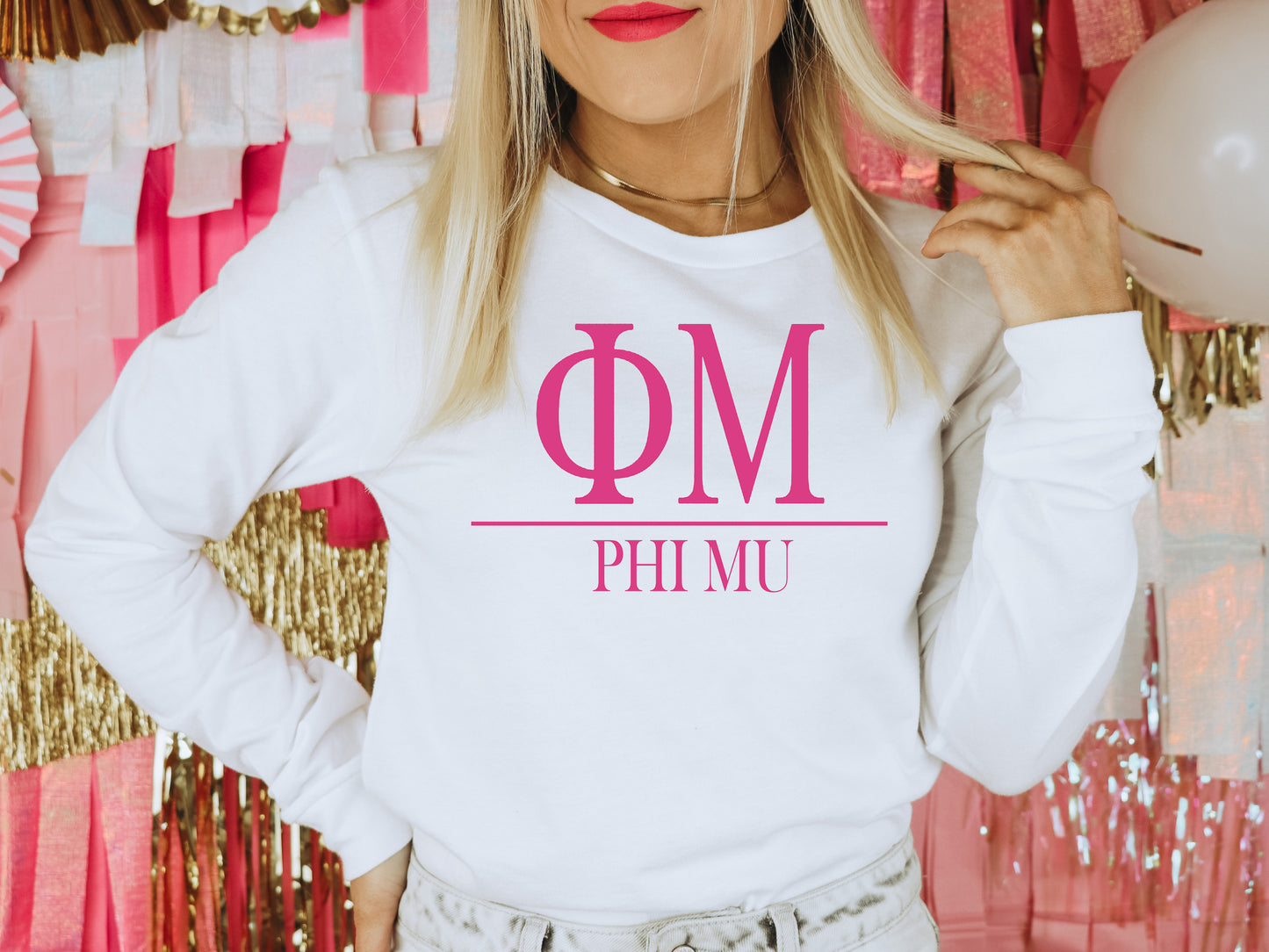 Phi Mu Loud Letters Sorority Long Sleeve T-shirt _ 484g
