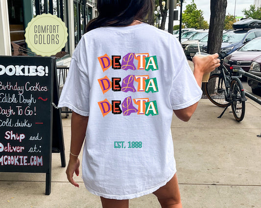 Delta Delta Delta Letter Cuts Comfort Colors Sorority T-shirt _ 35897g
