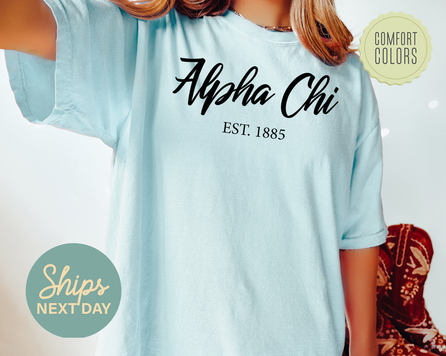 Alpha Chi Omega Black Flowy Comfort Colors Sorority T-shirt _ 77g