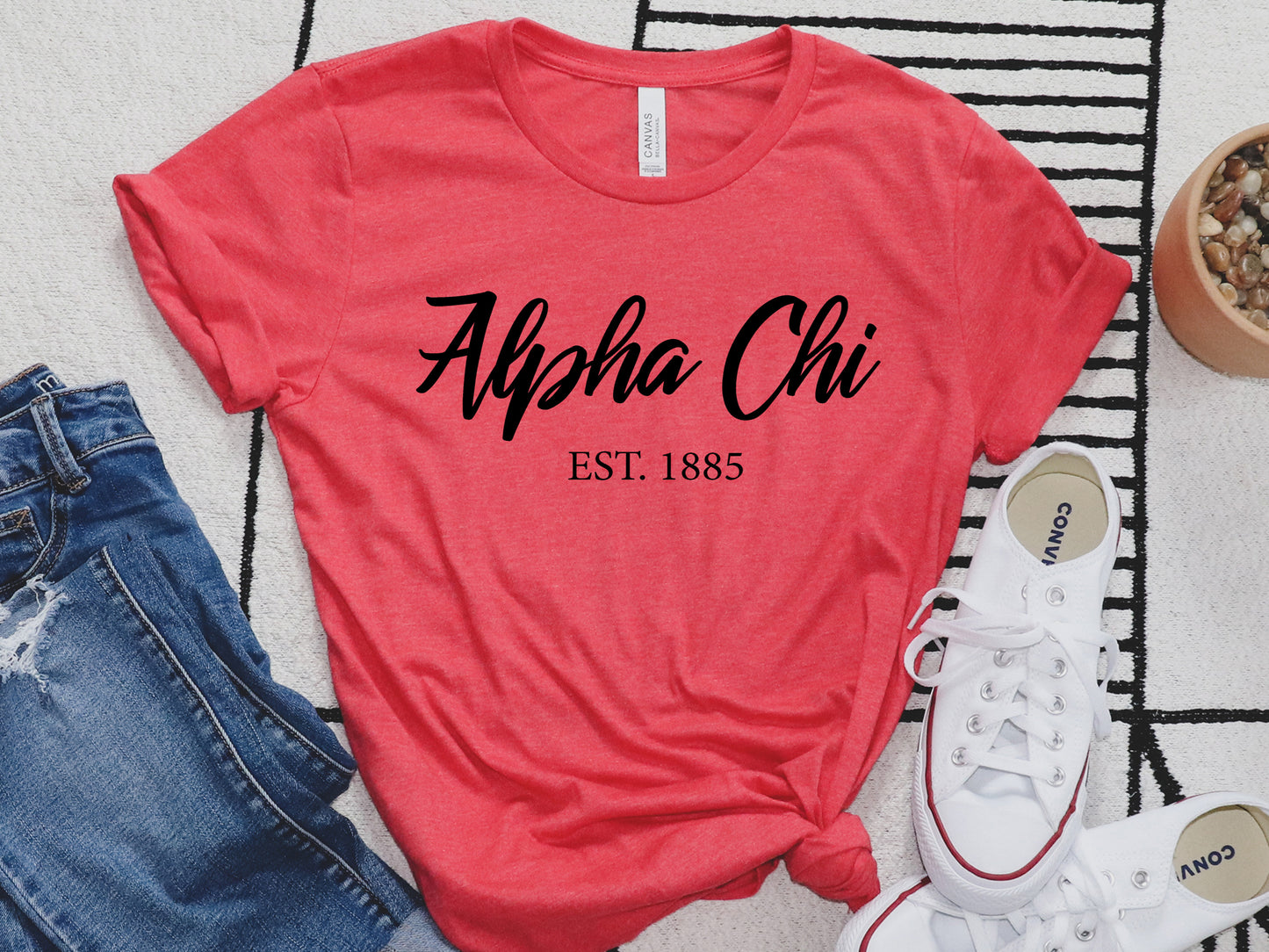 Alpha Chi Omega Black Flowy Sorority T-shirt _ 77g