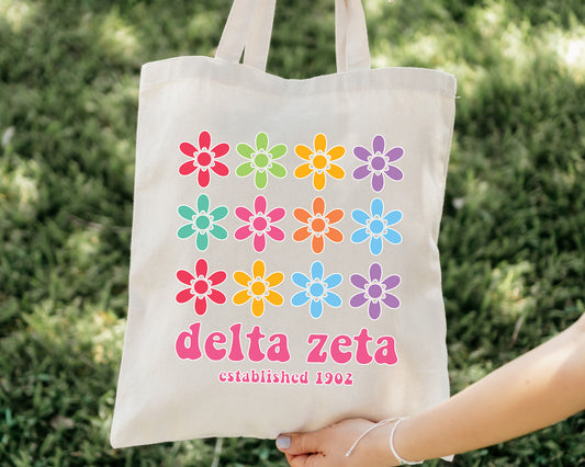 Delta Zeta Floral Bloom Sorority Tote Bag _ 34528g