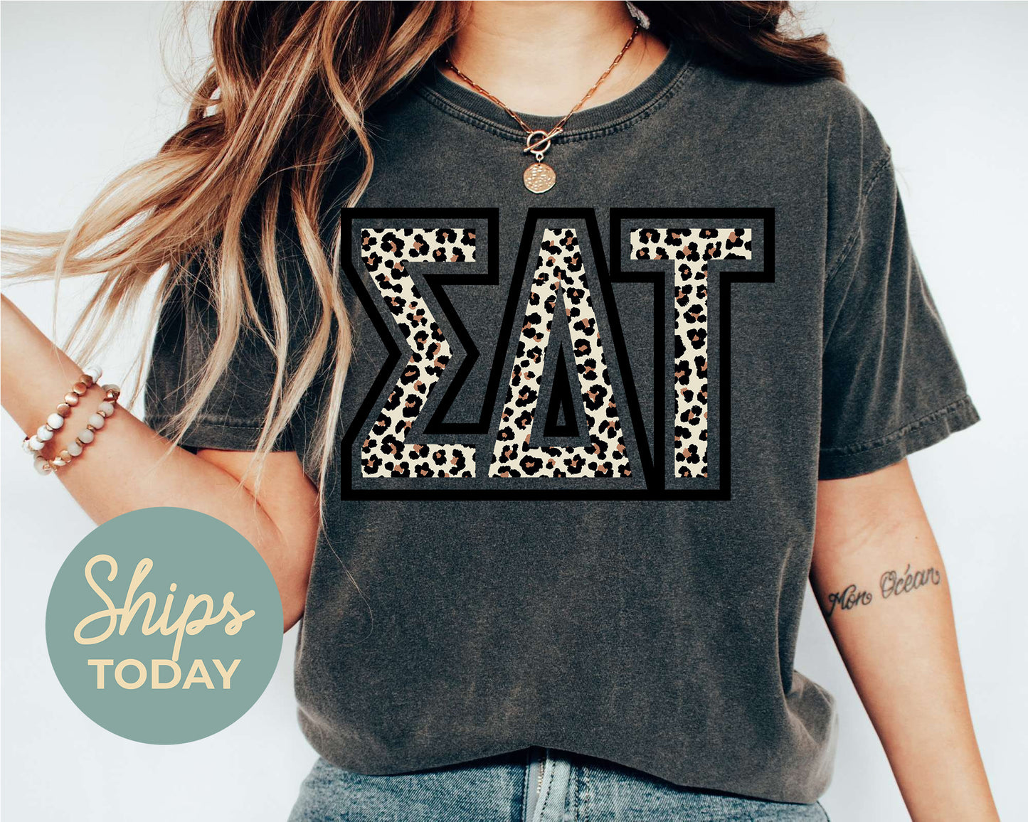 Sigma Delta Tau Safari Style Letters Sorority T-shirt _ 30456g