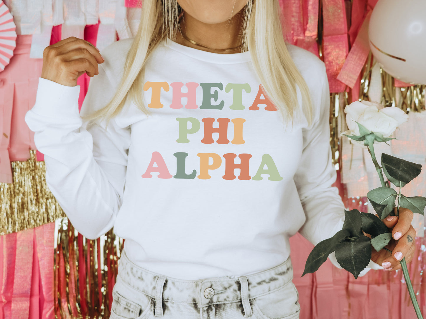 Theta Phi Alpha Bright and Proud Sorority Long Sleeve T-shirt _ 438g