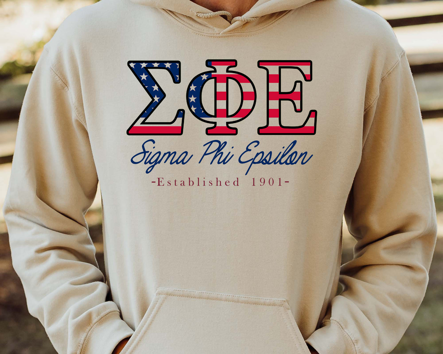 Sigma Phi Epsilon American Flag Letters Fraternity Hoodie _ 1177g