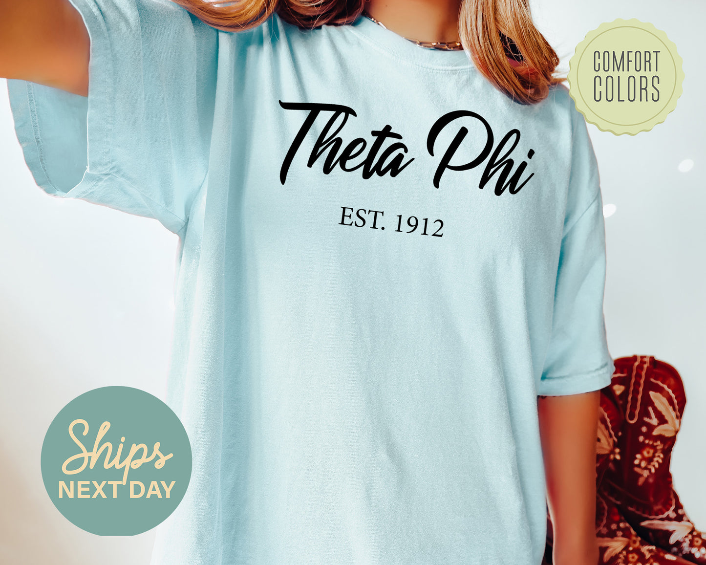 Theta Phi Alpha Black Flowy Comfort Colors Sorority T-shirt _ 101g
