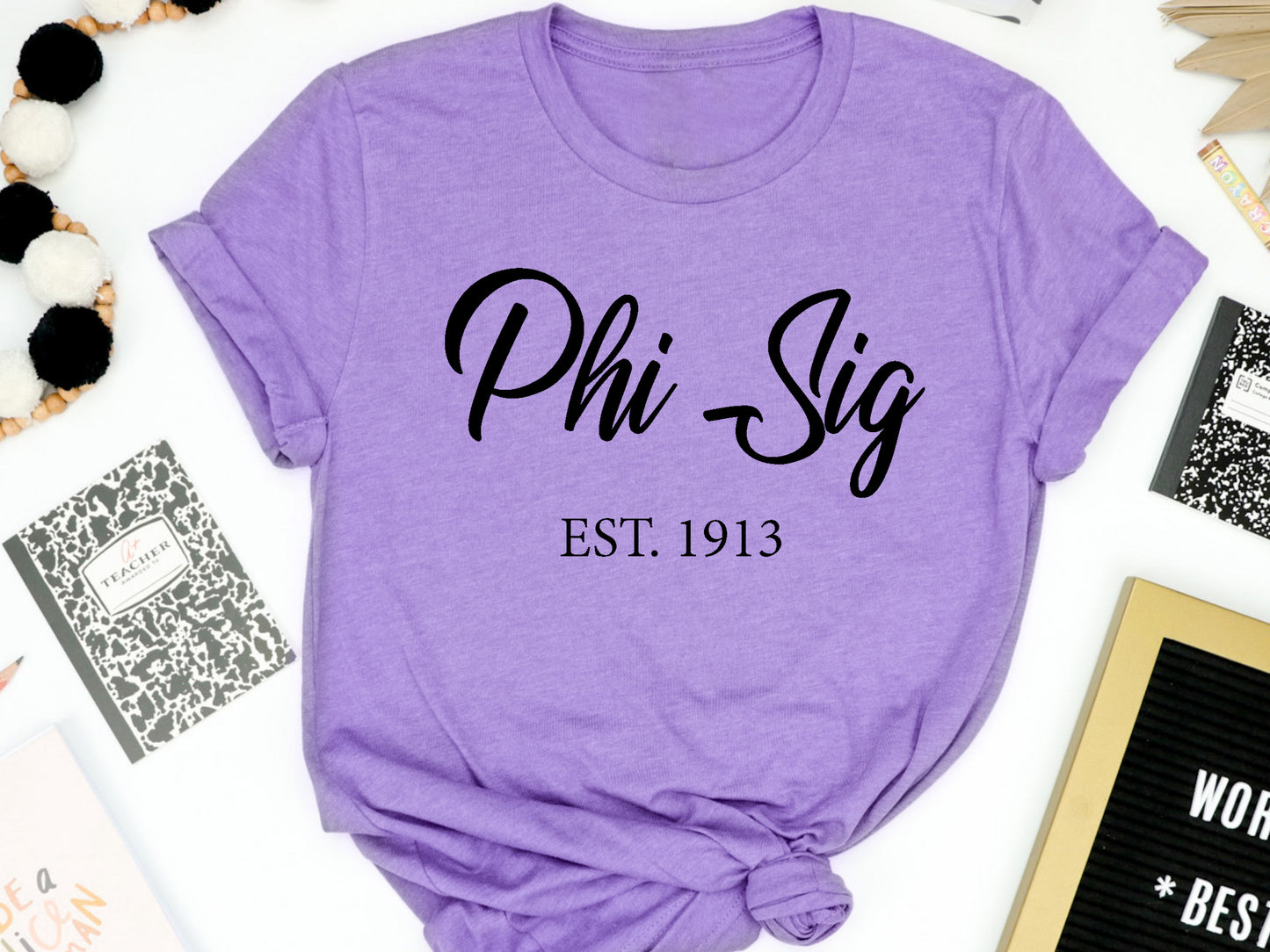 Phi Sigma Sigma Black Flowy Sorority T-shirt _ 96g