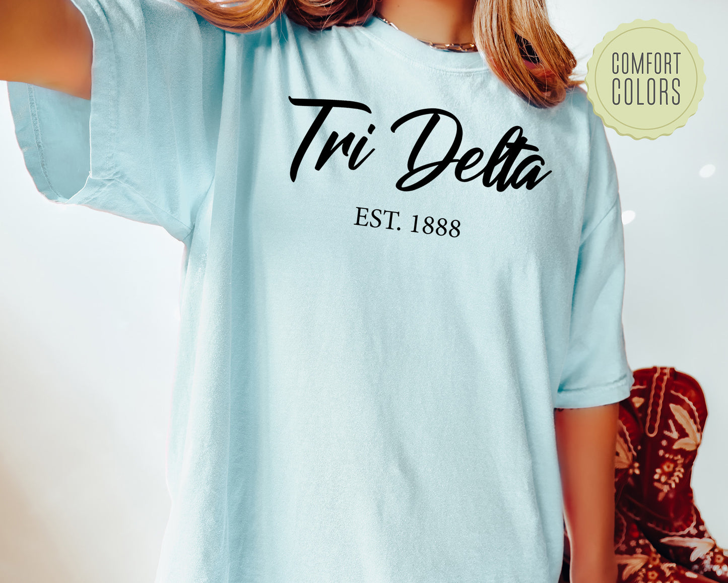 Delta Delta Delta Black Flowy Comfort Colors Sorority T-shirt _ 87g