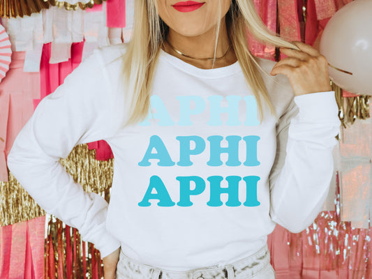 Alpha Phi Touch of Blue Sorority Long Sleeve T-shirt _ 2582g