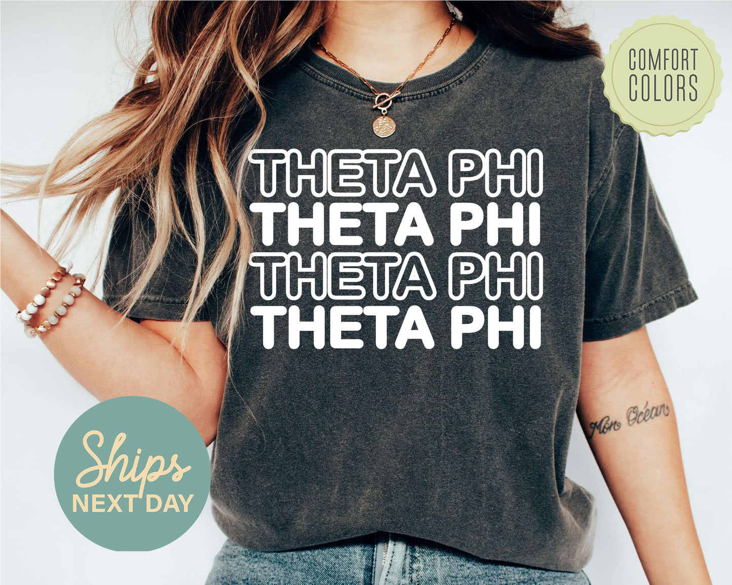 Theta Phi Alpha Bold Bubble Letter Comfort Colors Sorority T-shirt _ 2236g