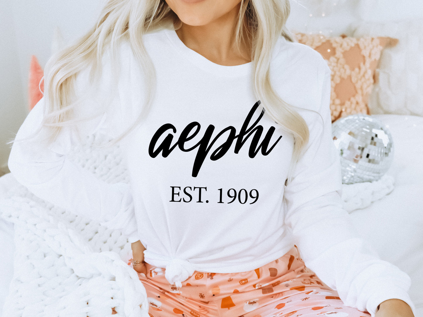 Alpha Epsilon Phi Black Flowy Sorority Long Sleeve T-shirt _ 79g