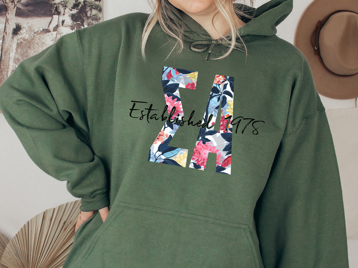 Sigma Alpha Floral Block Sorority Hoodie _ 3519g