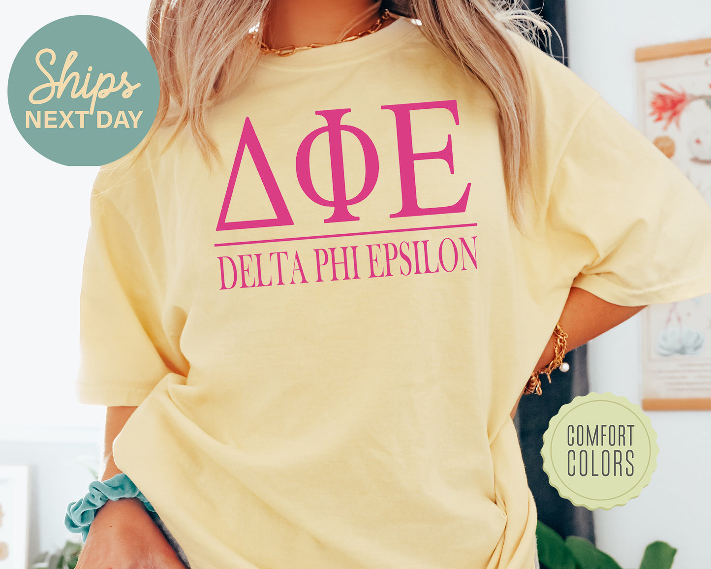 Delta Phi Epsilon Loud Letters Comfort Colors Sorority T-shirt _ 478g