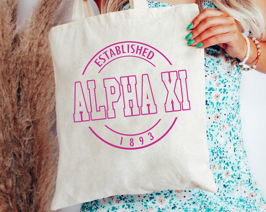 Alpha Xi Delta Pink Stamp Sorority Tote Bag _ 34445g