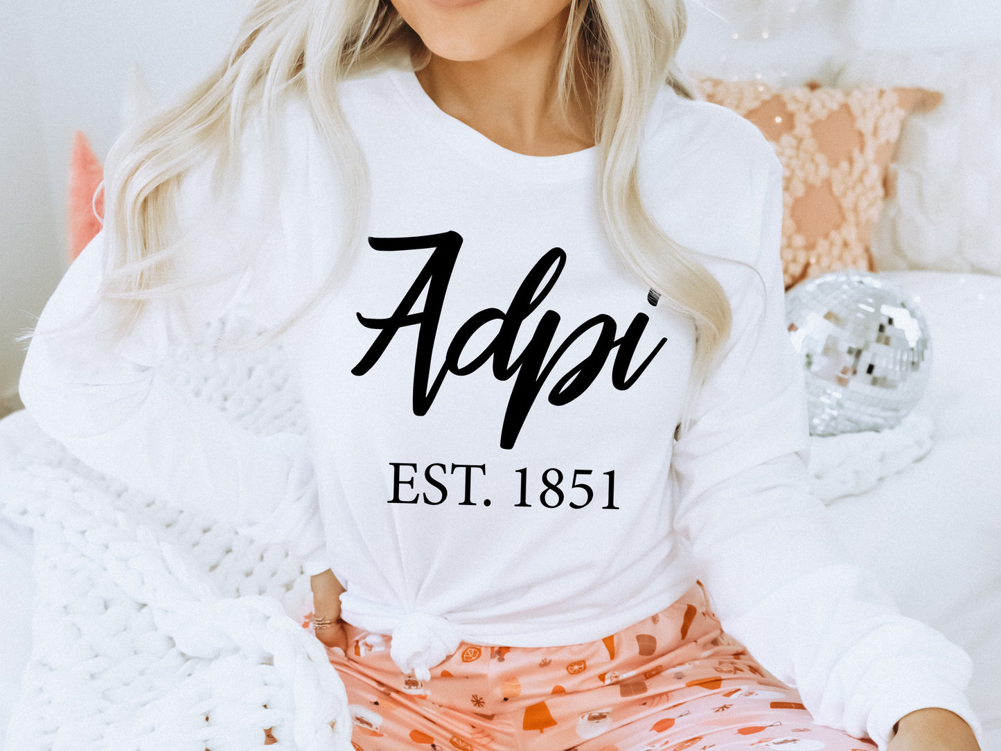 Alpha Delta Pi Black Flowy Sorority Long Sleeve T-shirt _ 78g
