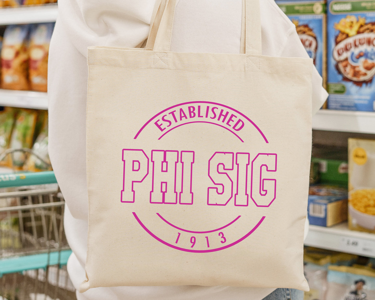 Phi Sigma Sigma Pink Stamp Sorority Tote Bag _ 34456g
