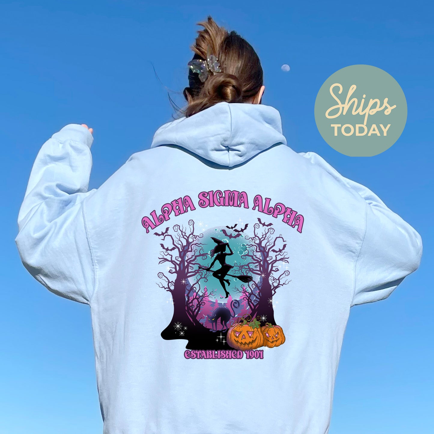 Alpha Sigma Tau Halloween Witch Sorority Hoodie _ 36233g