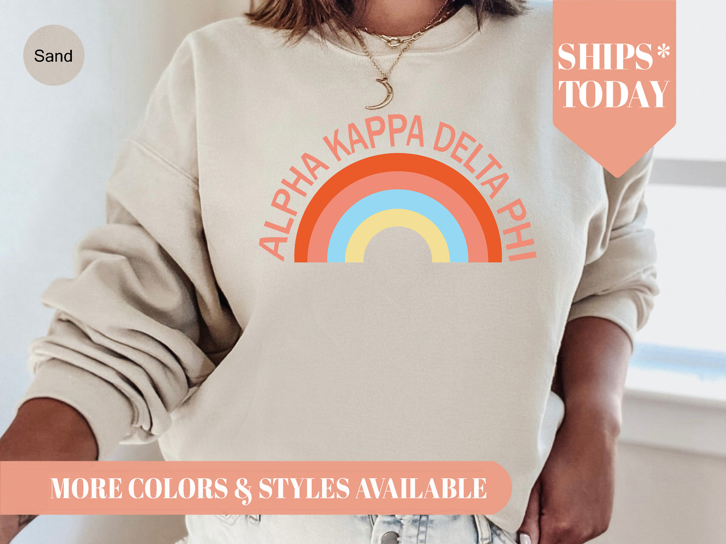 Alpha Kappa Delta Phi Colorful Rainbow Sorority Sweatshirt _ 3454g