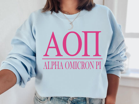 Alpha Omicron Pi Loud Letters Sorority Sweatshirt _ 470g