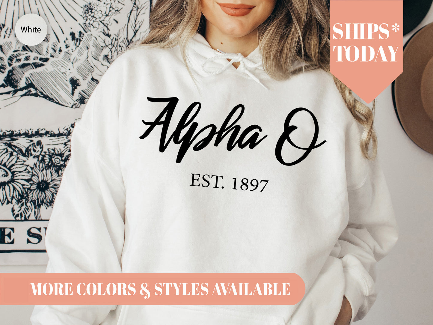 Alpha Omicron Pi Black Flowy Sorority Hoodie _ 81g