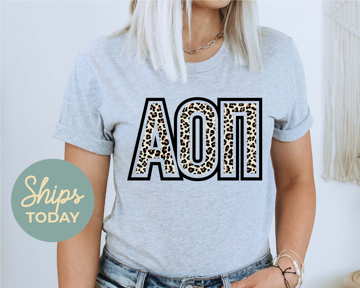 Alpha Omicron Pi Safari Style Letters Sorority T-shirt _ 30439g