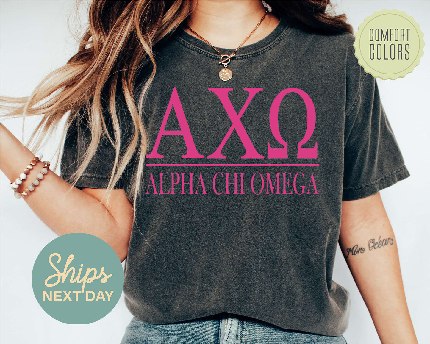 Alpha Chi Omega Loud Letters Comfort Colors Sorority T-shirt _ 466g