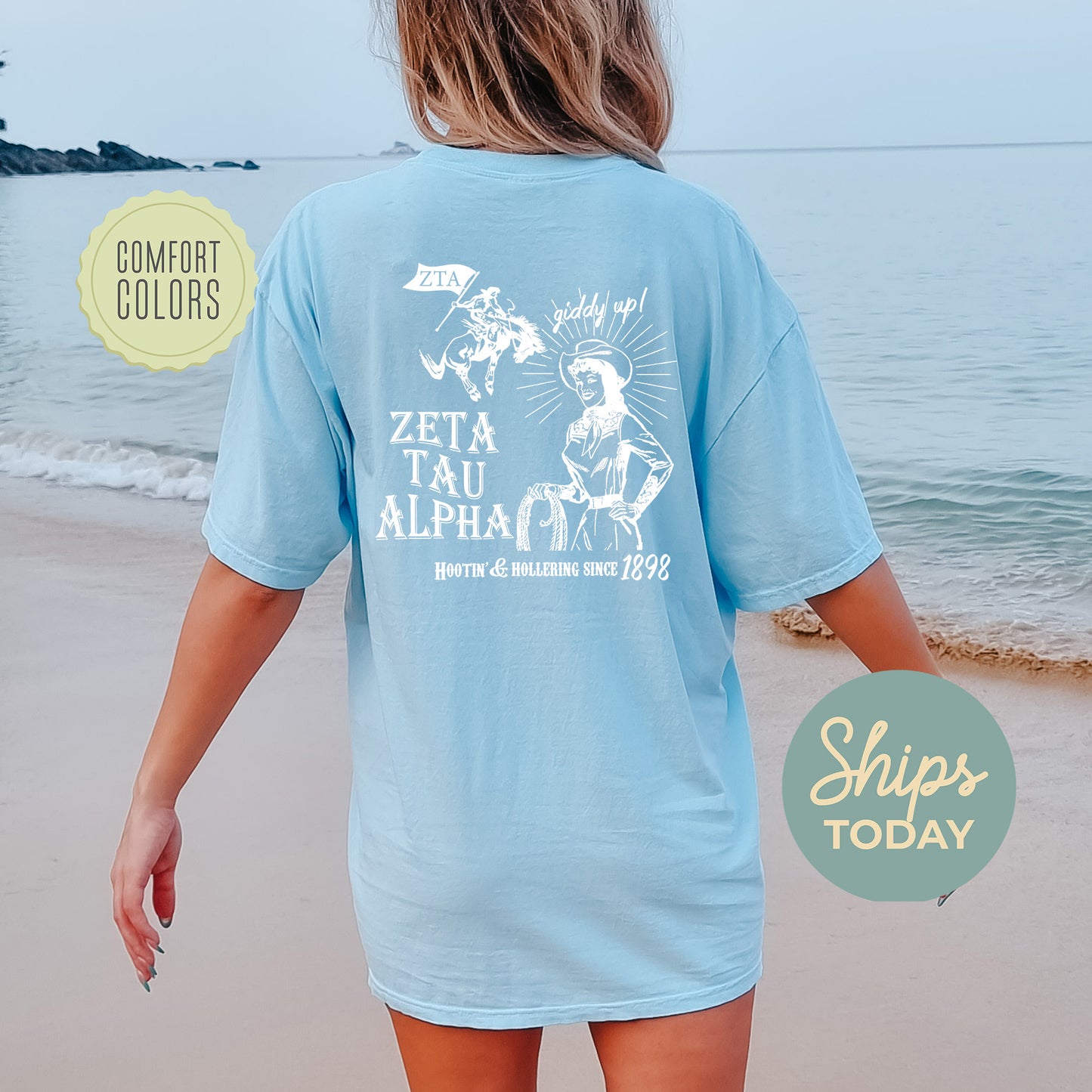 Zeta Tau Alpha Howdy Cowgirl Comfort Colors Sorority T-shirt _ 35384g