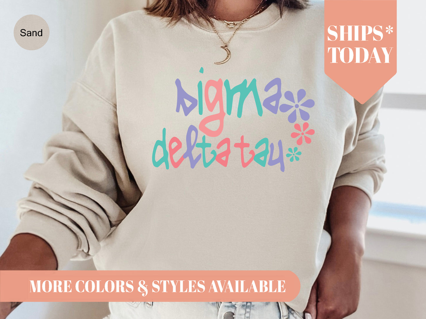 Sigma Delta Tau Colorful Floral Sorority Sweatshirt _ 2624g