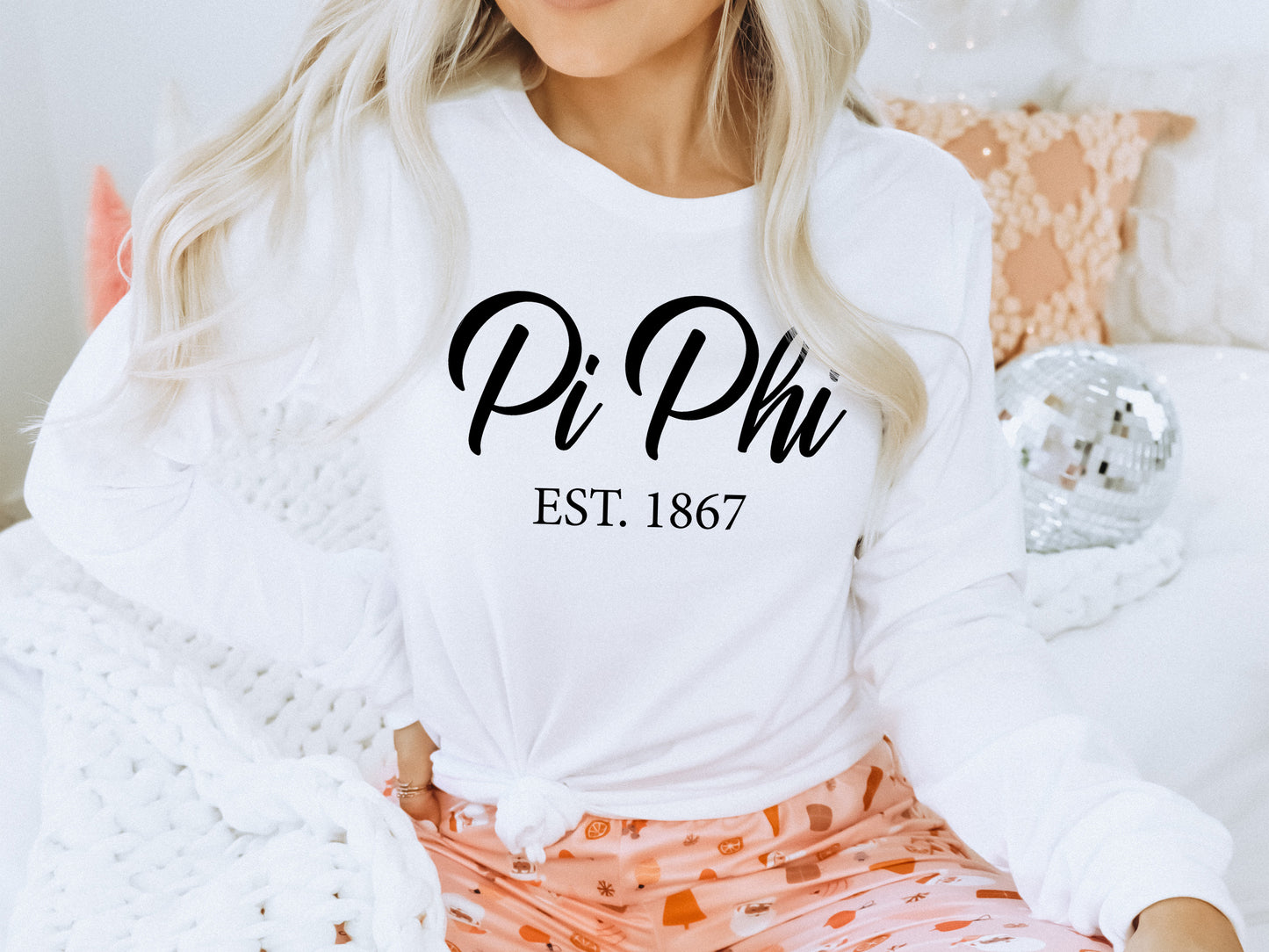 Pi Beta Phi Black Flowy Sorority Long Sleeve T-shirt _ 97g