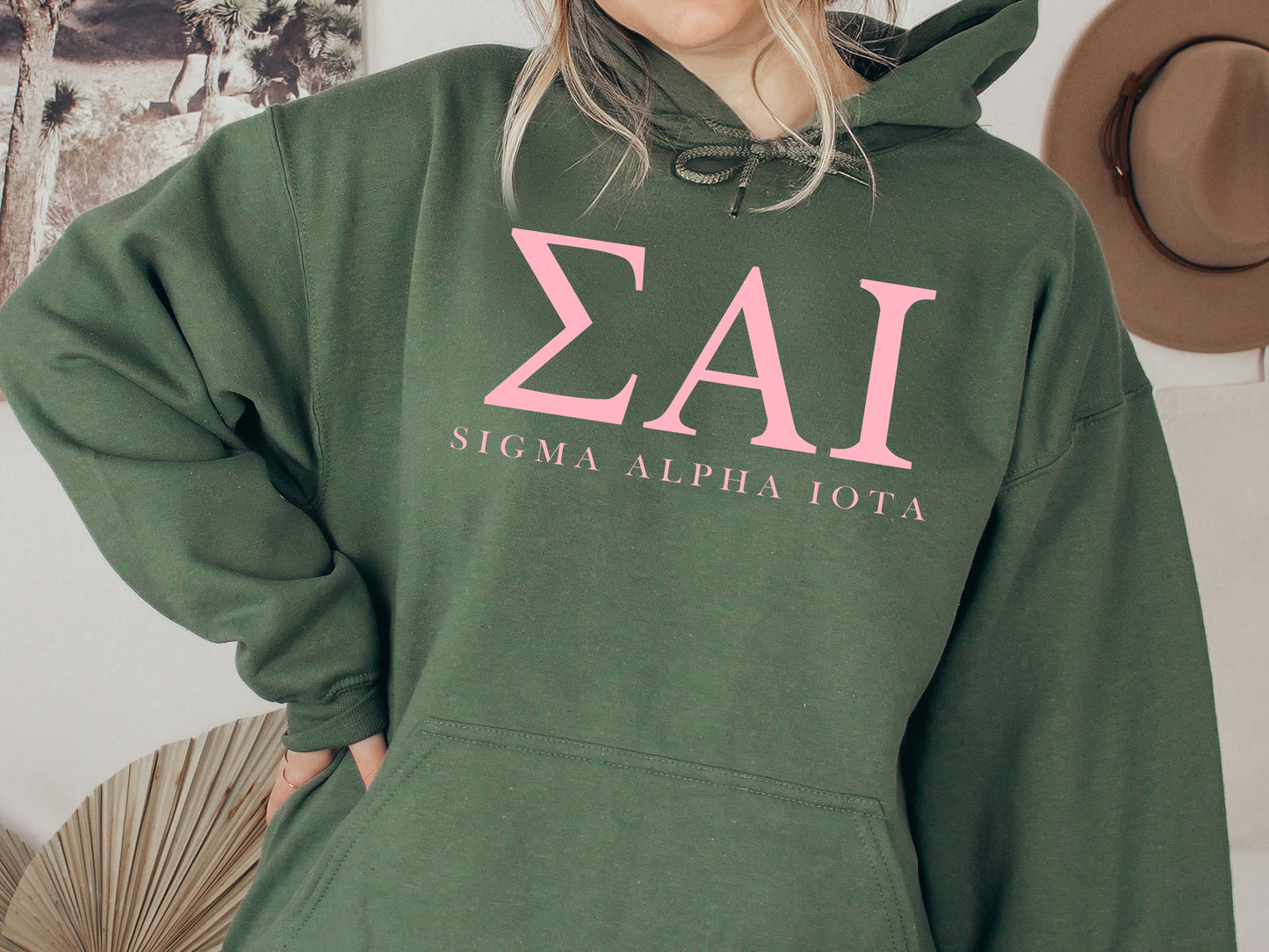 Sigma Alpha Iota Pink Letter Sorority Hoodie _ 3492g