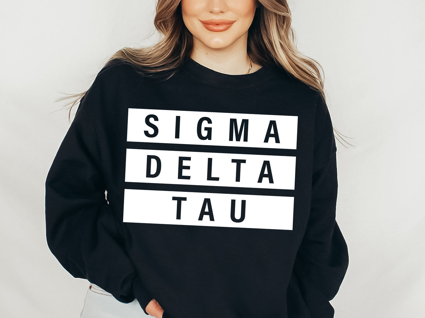 Sigma Delta Tau Faded White Box Sorority Sweatshirt _ 3354g