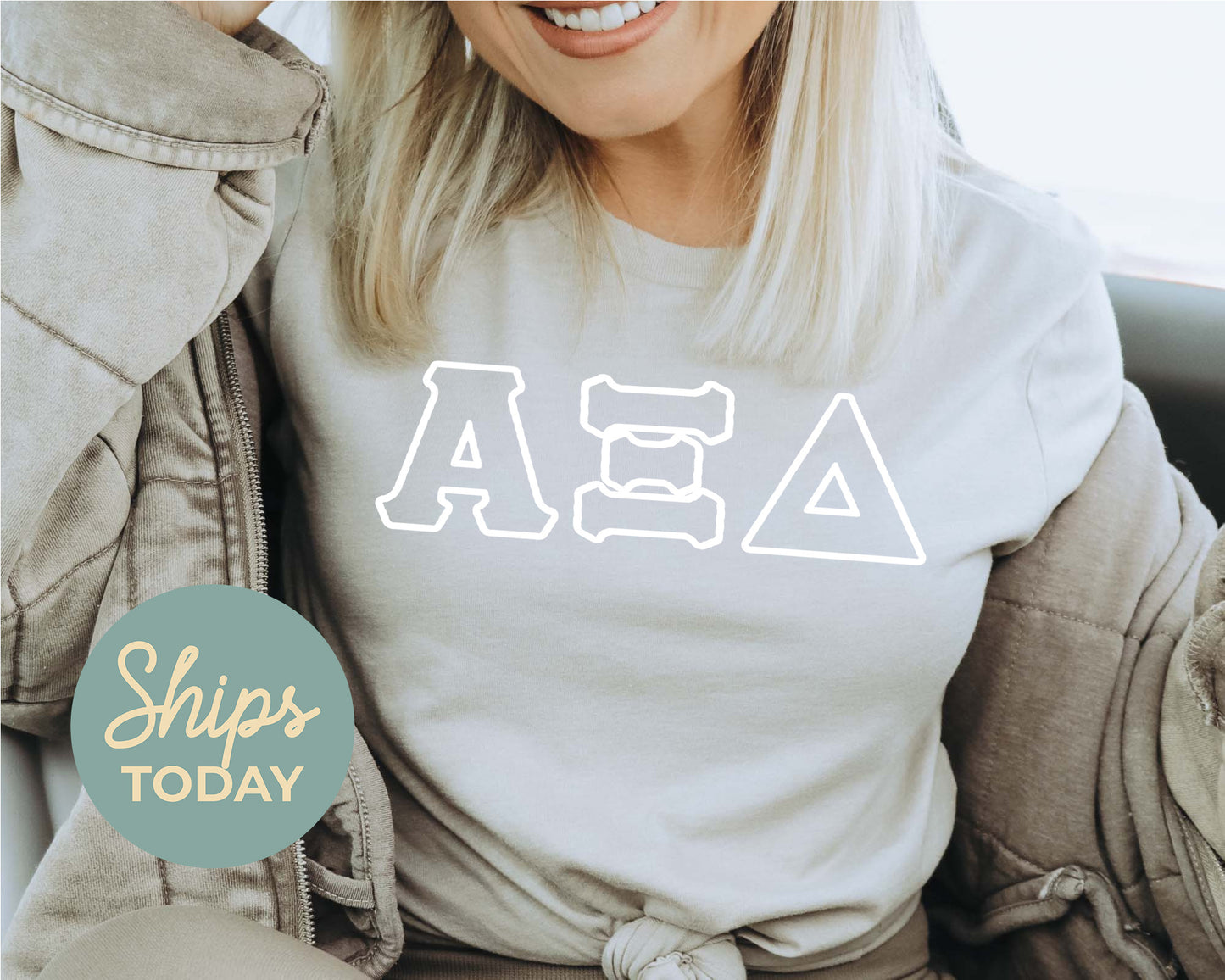 Alpha Xi Delta White Letter Outline Sorority T-shirt _ 30799g