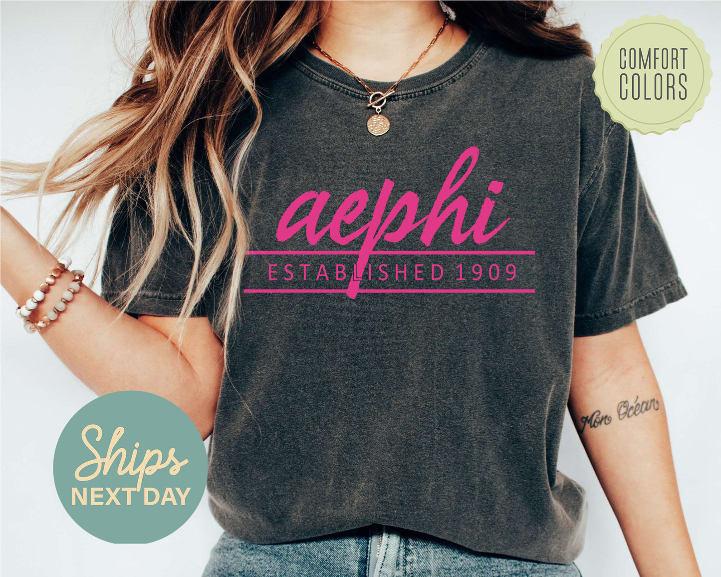Alpha Epsilon Phi All Pink Comfort Colors Sorority T-shirt _ 754g