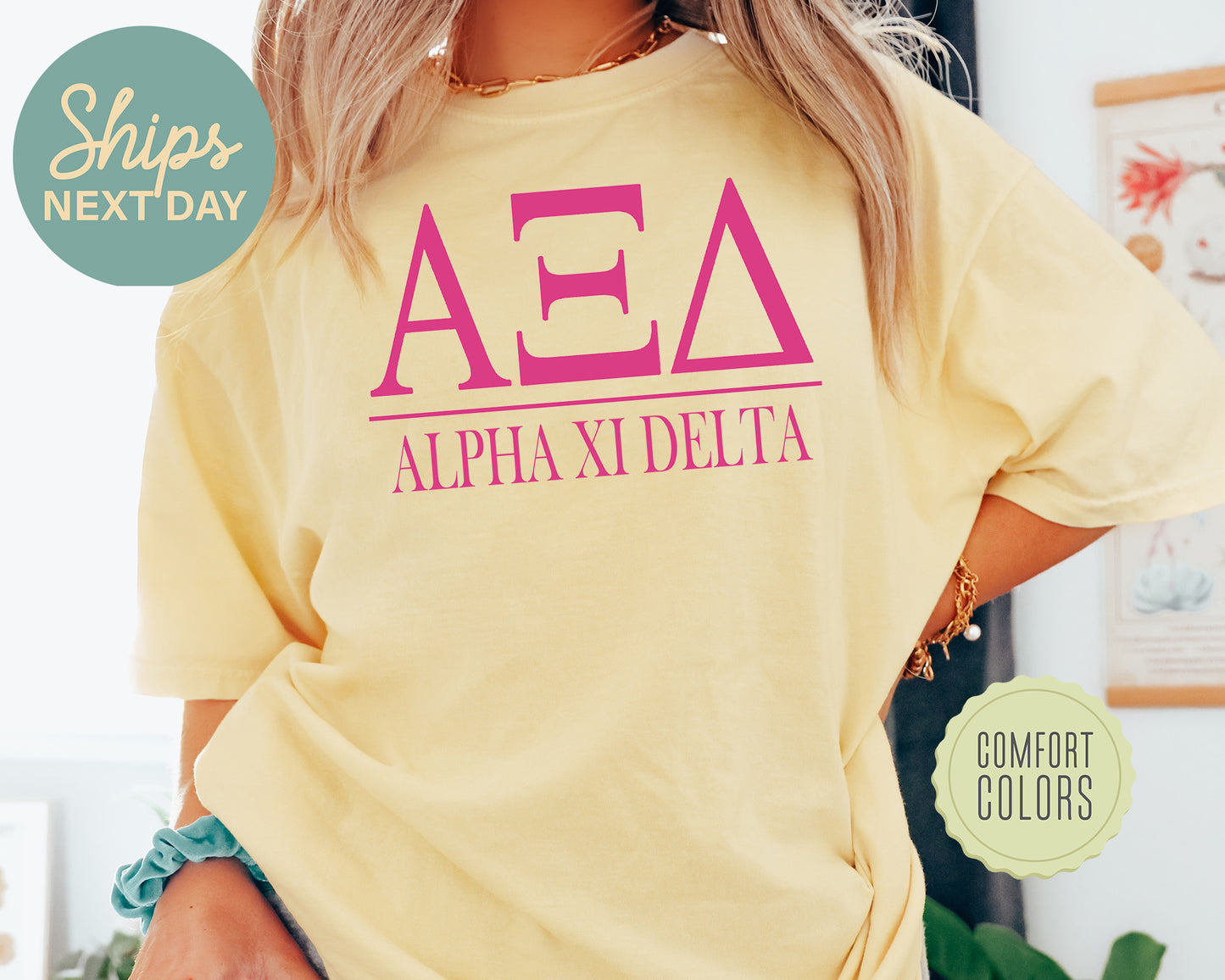 Alpha Xi Delta Loud Letters Comfort Colors Sorority T-shirt _ 474g