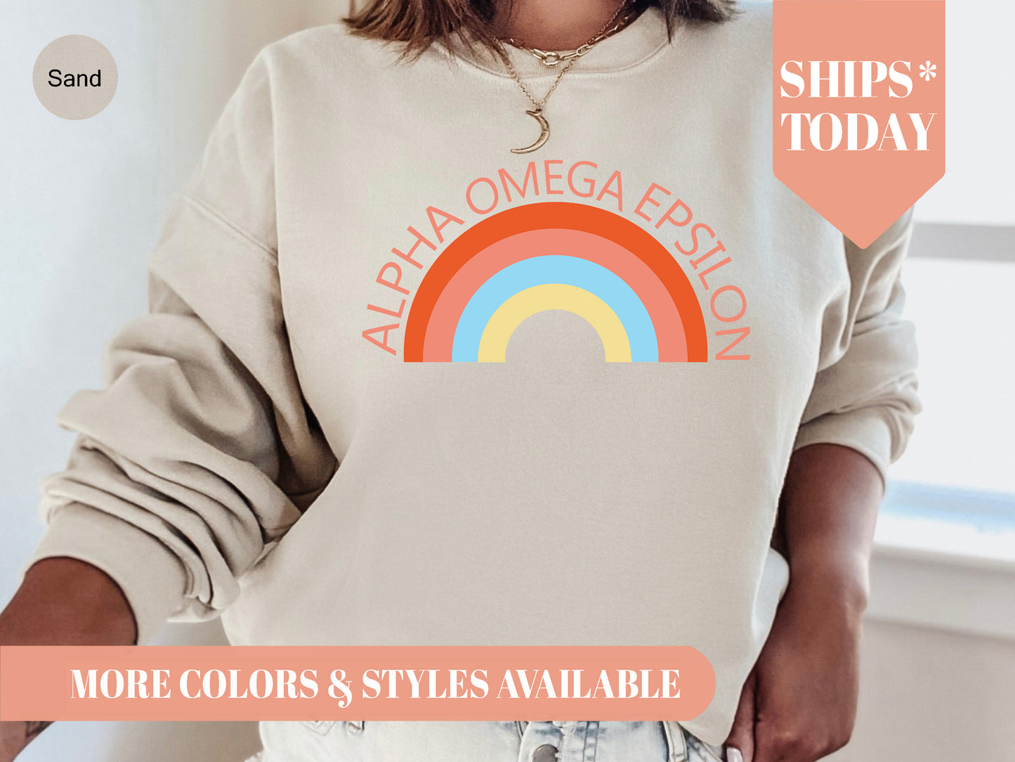 Alpha Omega Epsilon Colorful Rainbow Sorority Sweatshirt  _ 3455g