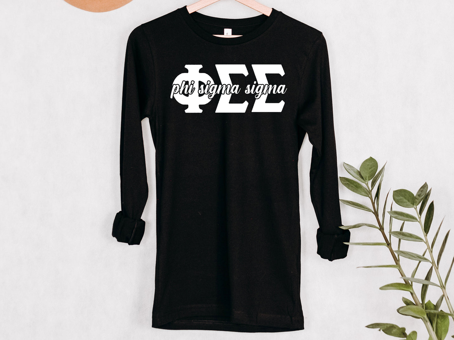 Phi Sigma Sigma Sliced White Letters Sorority Long Sleeve T-shirt _ 2257g