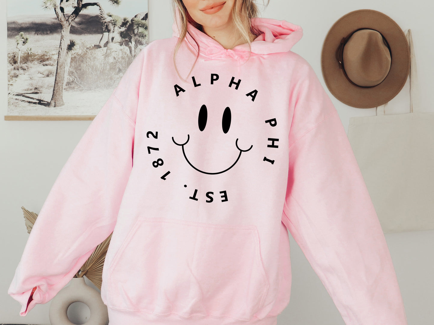 Alpha Phi Smiley Face Halo Sorority Hoodie _ 2504g