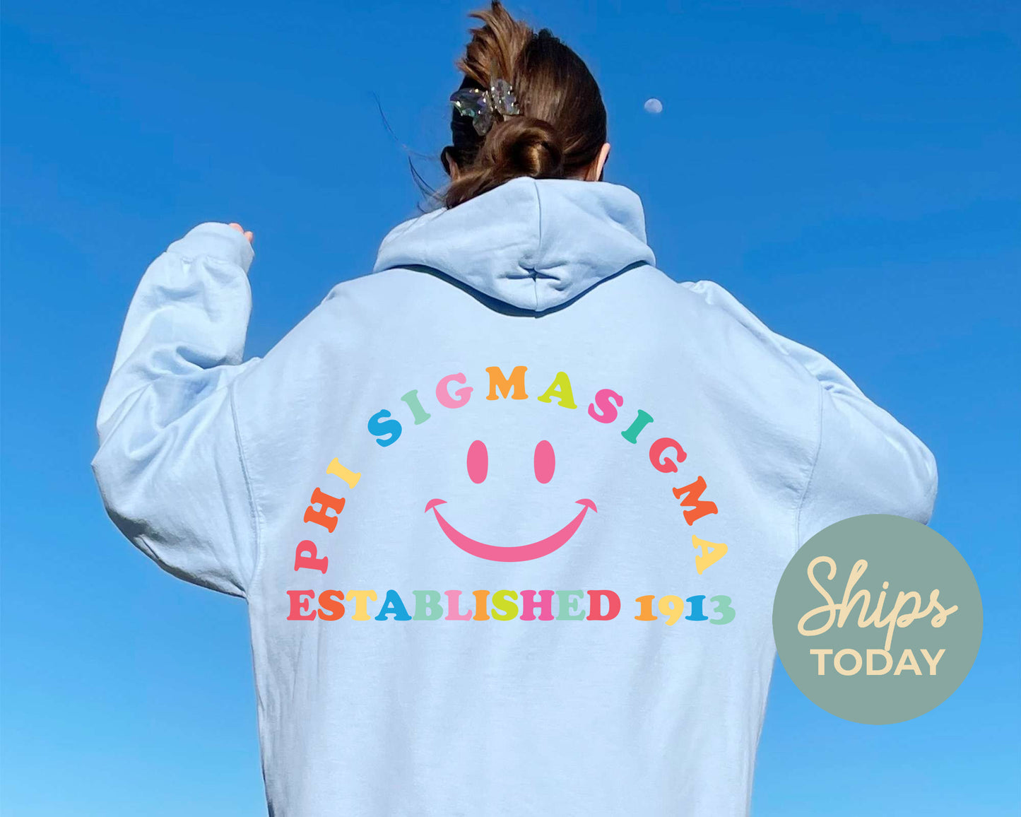 Phi Sigma Sigma Gleaming Smiley Face Sorority Hoodie _ 33069g