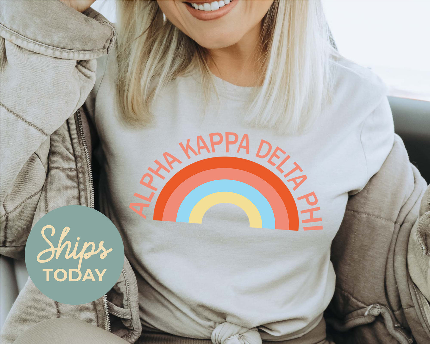 Alpha Kappa Delta Phi Colorful Rainbow Sorority T-shirt _ 3454g