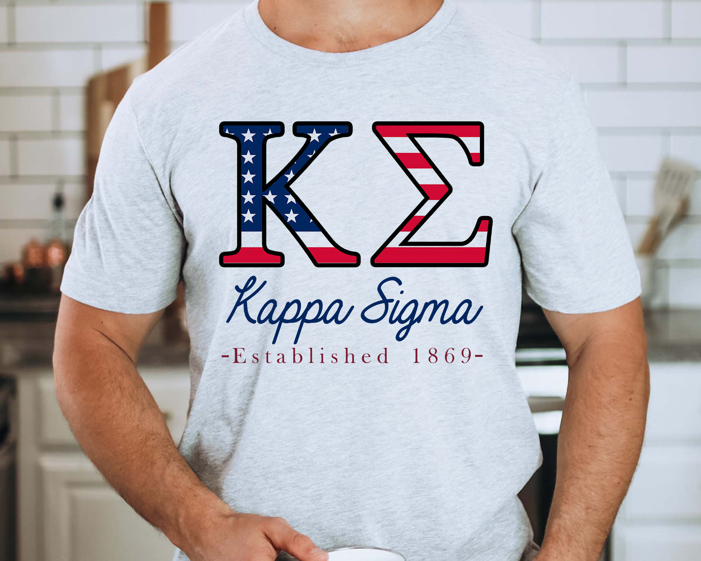 Kappa Sigma American Flag Letters Fraternity T-shirt _ 1167g