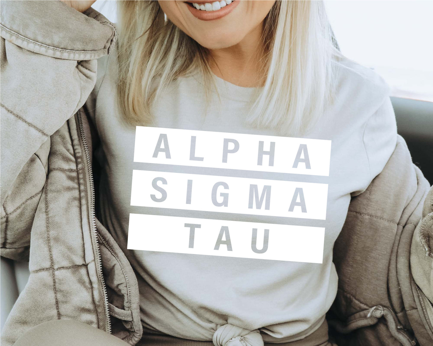 Alpha Sigma Tau Faded White Box Sorority T-shirt _ 3340g