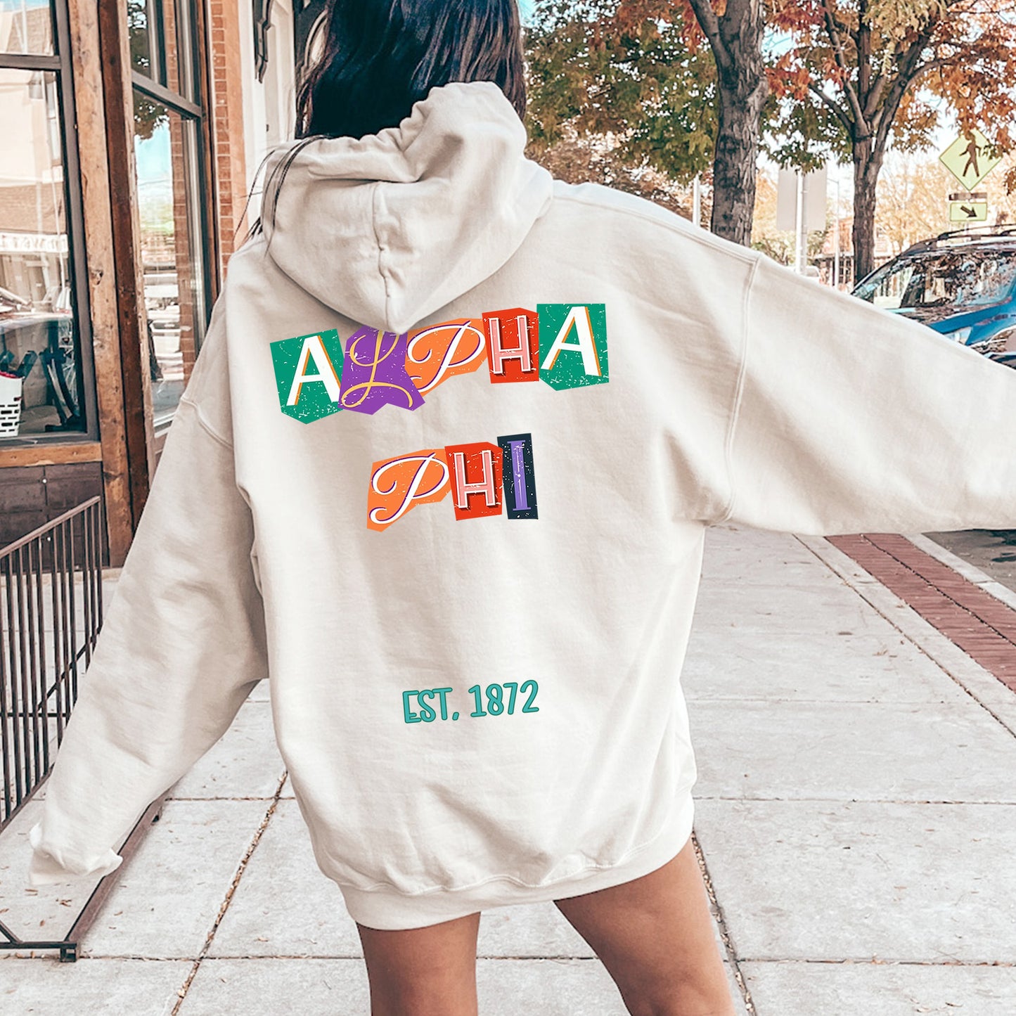 Alpha Phi Letter Cuts Sorority Hoodie _ 35892g