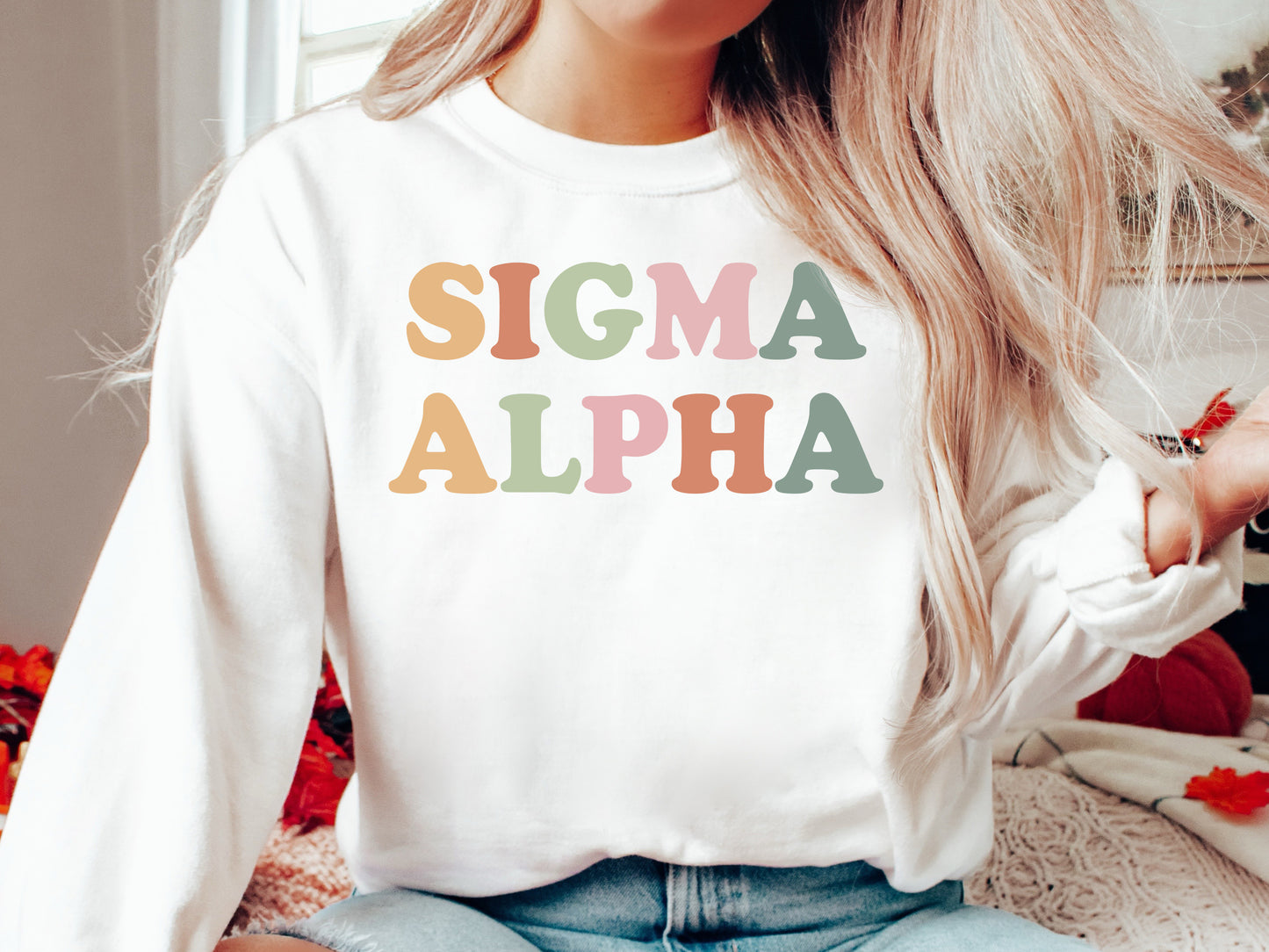Sigma Alpha Bright and Colorful Sorority Sweatshirt _ 3478g