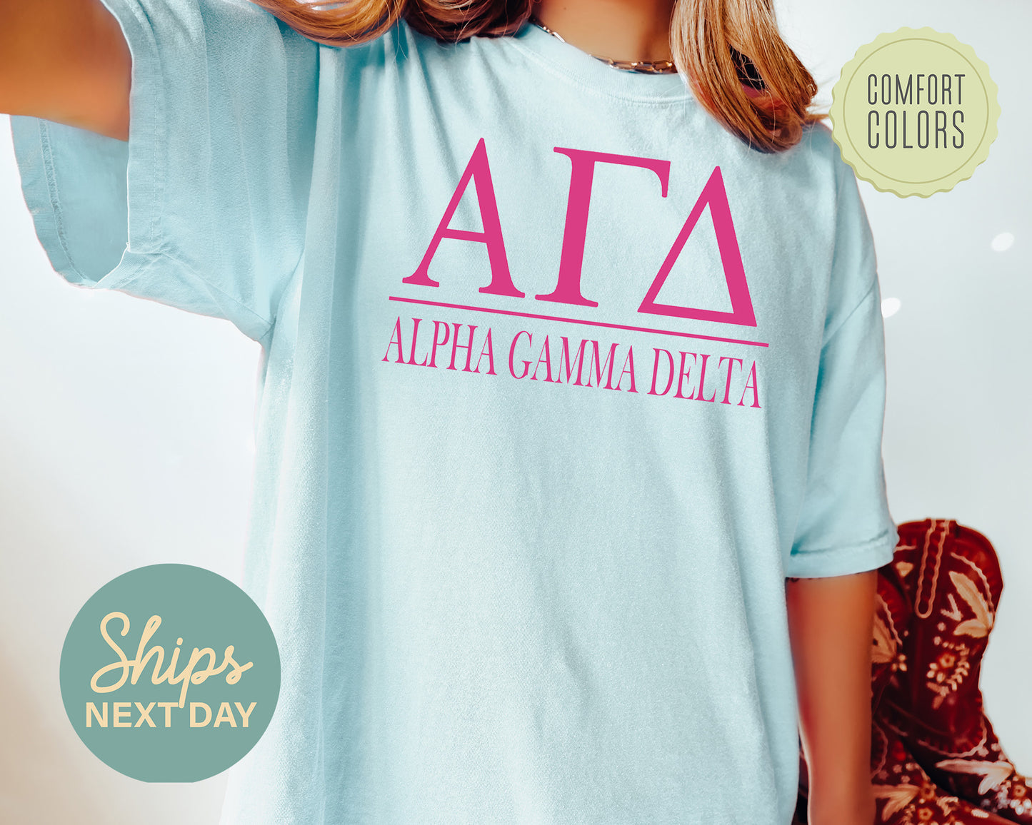 Alpha Gamma Delta Loud Letters Comfort Colors Sorority T-shirt _ 469g