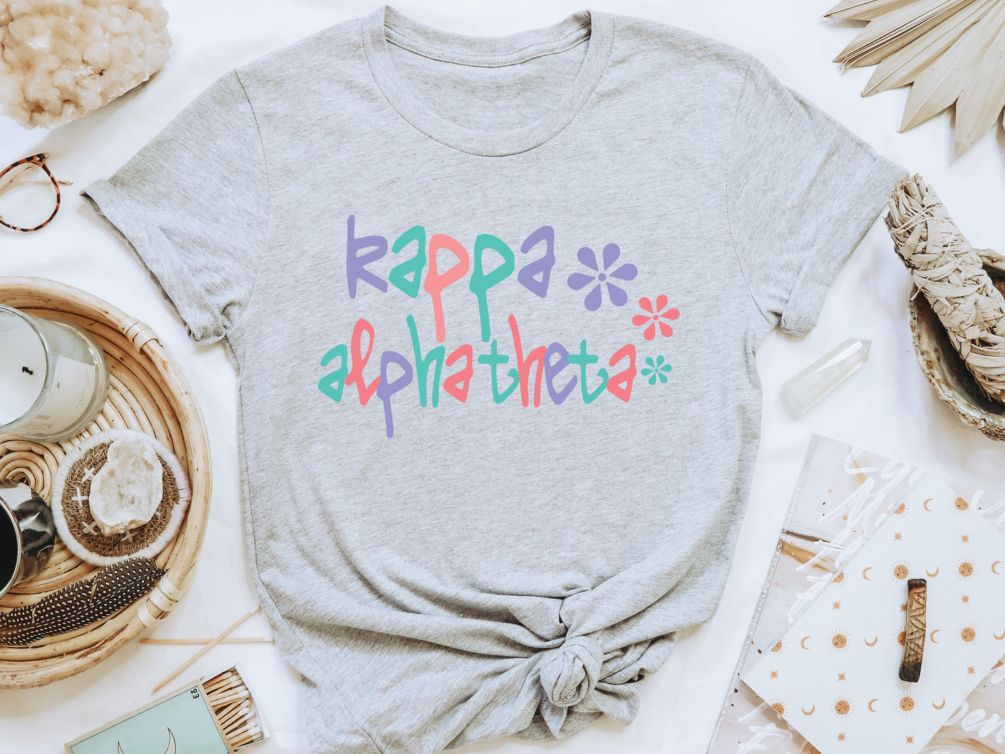 Kappa Alpha Theta Colorful Floral Sorority T-shirt _ 2618g