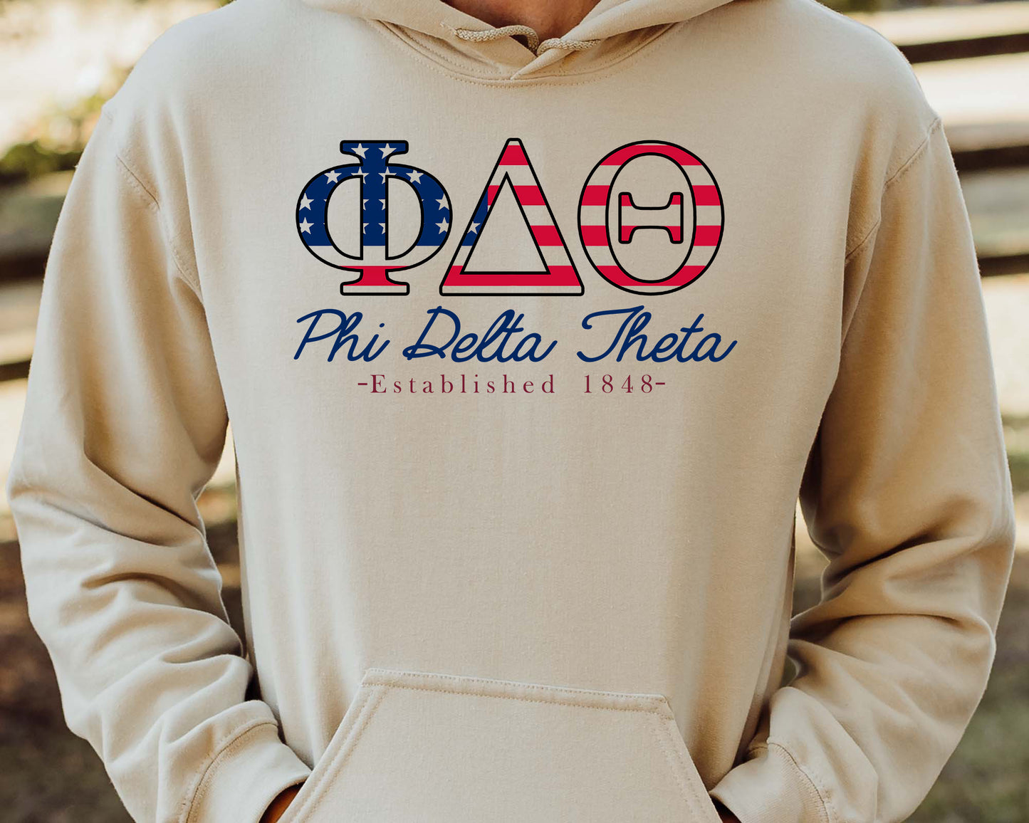 Phi Delta Theta American Flag Letters Fraternity Hoodie _ 1169g